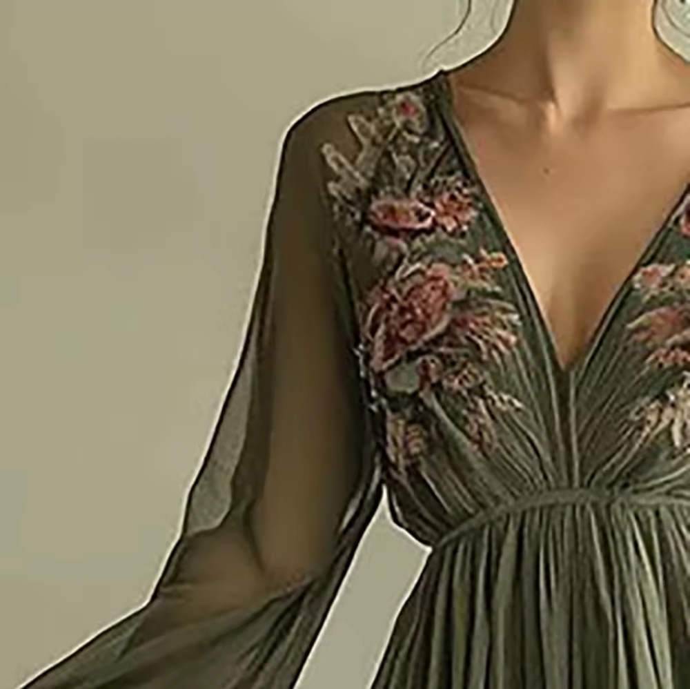 Woman Clothing Floral Print Long Dresses Sexy VNeck High Waist Hollow Party Dre - Picture 4 of 7